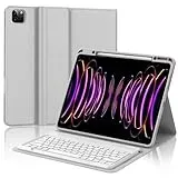 IVEOPPE Hülle mit Tastatur für iPad Pro 12,9 Zoll 6./5./4./3. Generation, Deutsches QWERTZ Layout, Magnetisch abnehmbar Tastatur für iPad Pro 12.9" (2018-2022), Soft TPU Hülle, Gray