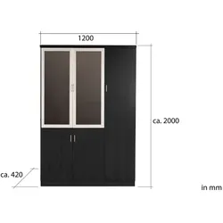 Aktenschrank Büroausstattung Büroschrank Dortmund, schwarz mit zwei Glastüren, Garderobe und Stauraum für Ordner Jet-Line