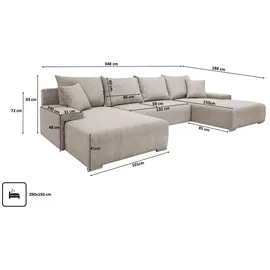 kaiser möbel Ecksofa, Sofa U form, Couch U form Livorno U stoff Poso Beige - Beige