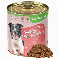 6 x 800 g Lecker.Pet® Luna's Saftige Fleischmahlzeit mit Lamm Hundefutter Nassfutter