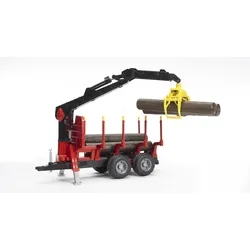 BRUDER - Rückeanhänger mit Ladekran, 4 Baumstämmen und Holzgreifer 02252