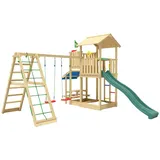 Jungle Gym Spielturm JUNGLE GYM "Veranda", grün (dunkelgrün), Spieltürme, KinderB:454cm H:310cm T:437cm, Holz, Spielanlage mit Schaukel, Kletterbock und Rutsche mit Wasseranschluss, B:454cm H:310cm T:437cm