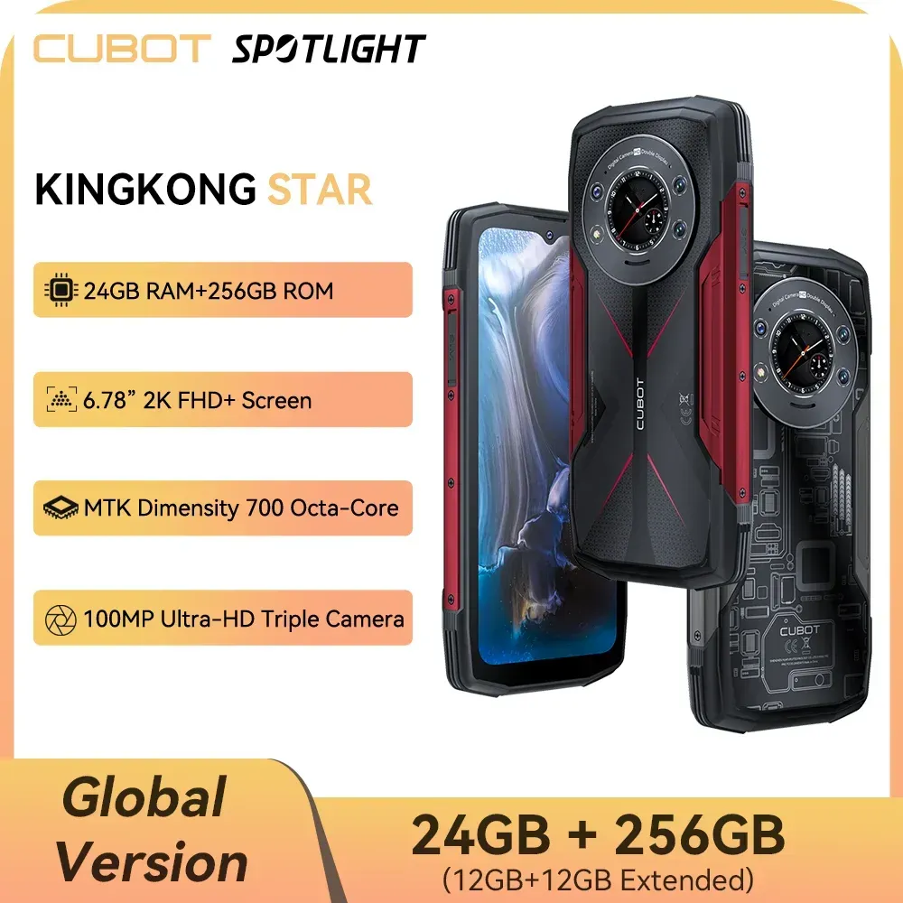 Cubot King Kong Star, IP68 robustes Smartphone 5G, 24GB RAM(12GB + 12GB erweitert), 256 GB ROM, 6,78-Zoll-2K-Bildschirm, Dimensity 700 7-nm-Octa-Core,100MP-Kamera, 10600mAh-Akku, 33-W-Ladung, NFC,