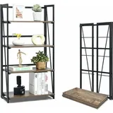 Bücherregal mit 4 Ebenen, klappbares Standregal, Leiterregal mit Metallrahmen, industrielles Aufbewahrungsregal für Wohnzimmer/Badezimmer/Küche,