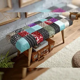 FineBuy Sitzbank FineBuy Bettbank Samt 117 cm Patchwork Flurbank Polsterbank Bank Modern