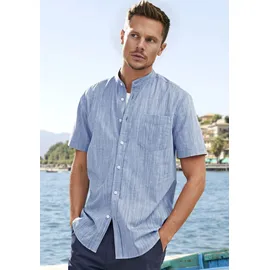 H.I.S. H.I.S Kurzarmhemd, sommerliches Strukturhemd Regular Fit, Stehkragenhemd mit Brusttasche, reine Baumwolle blau 4XL (49/50)