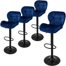 ML-Design Barhocker 4er Set aus Samt, Blau, Gepolsterter Barstuhl mit Rückenlehne und Fußstütze, 59-79 cm, Esszimmer, Barmöbel, Barhocker