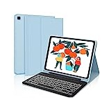 IVEOPPE Samsung Galaxy Tab S7 FE Tastatur, Tastatur Hülle für Samsung Galaxy Tab S7 FE/S7+/S8+ 12.4'', 7-Farbige Beleuchtung QWERTZ Kabellose Bluetooth Samsung Tab S7 Tastatur mit Hülle, Babyblau