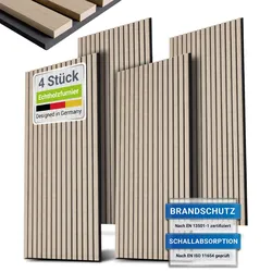 Juskys Wandpaneele Akustik 4er Set 2,88 qm - Holzfurnier & reduziert Hall und Lärm - Eiche Natur Hell