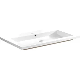 Lomadox Waschtisch Set mit 100cm Unterschrank in Hochglanz weiß, Wotaneiche, B x H x T ca. 100 x 85 x 46cm