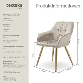 Tectake Esszimmerstuhl Marilyn gepolstert Polyester taupe/gold