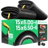 MoovMoov 15 Zoll Schlauch für Reifen 15x6.00-6 und 15x6.50-6 – passend für Aufsitzmäher, Rasentraktor, Golfcart, Gartenanhänger – Winkelventil – 2 Stück
