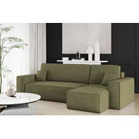 Kaiser Möbel Ecksofa mit schlaffunktion und bettkasten, Sofa L-form, Couch L-form BEST Dicker Cord Olive Rechts - Olive