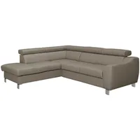 Livetastic Ecksofa, Taupe, Textil, Leder, Echtleder, Rindleder, 4-Sitzer, Ottomane links, L-Form, 245x208 cm, Made in EU, Bettkasten erhältlich, Lederauswahl, Bettfunktion Rücken echt, Wohnzimmer, Sofas & Couches, Wohnlandschaften, Ecksofas