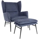 MCW Lounge-Sessel mit Ottomane MCW-L62, Sessel Polstersessel Cocktailsessel Hocker, Stoff/Textil ~ blau