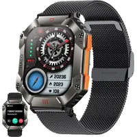 Fur Herren mit Telefonfunktion, 5ATM wasserdichte Fitnessuhr mit Schrittzähler Herzfrequenz, SpO2, Sportuhr Aktivitätstracker - Schwarz