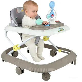 4 in 1 Lauflernhilfe, Lauflernwagen, Baby Walker, Licht & Rädern, Gehfrei Baby ab 6 Monaten, 12kg Belastbar (67 x 72 x 92 cm – Khaki (B))