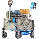 Litheli Elektrowagen Bollerwagen faltbar, Handwagen faltbar mit Motor & Bremsen, 200L 60KG geeignet für Camping, Garten, Strand, Einkaufen (Nue Beige, W1 Pro mit 1 Akku)