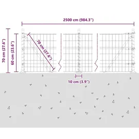 vidaXL Zaun mit Pfosten 0,6 x 25 m Silber/Stahl