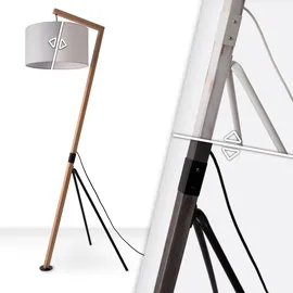 Paco Home Stehlampe "GALLOW", braun (holzfarben), 1, Ø 38cm H: 160cm, Leuchten, Modern Wohnzimmer Holz Metall Vintage E27 Galgen, Stehlampe