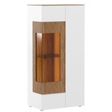 Casa Padrino Eckvitrine Weiß / Braun 65,8 x 40 x H. 138,3 cm - Moderner Beleuteter Massivholz Vitrinenschrank - Wohnzimmer Schrank - Wohnzimmer Möbel