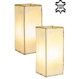Marrakesch Orient & Mediterran Interior Ledertischlampe Janka Natur mit weißem Gestell