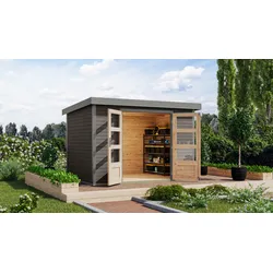Gartenhaus KARIBU "Jupiter 4 B", terragrau, graualuminium, ohne Fußboden, Holz, Stahl, Gartenhäuser, in verschiedenen Farben