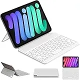 HOU Tastatur Hülle für iPad mini 6/7 (8.3), QWERTZ, Ultra Slim Wireless Nur 210g, Magnetische Tastatur Hülle Kompatibel mit iPad mini 6. und 7. Generation 2024,Weiß