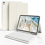 JKSML Hülle mit Tastatur für iPad (A16) 11 Zoll 2025 & iPad 10 Generation 10,9 Zoll 2022, Bluetooth QWERTZ Tastatur Hülle mit Pencil Halter, Soft TPU Rückseite Gehäuse, Auto Schlafen/Wecken, Creme
