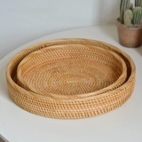 2 Stück Rund Rattan Obstkörbe, Geflochtene Brot Korb Natürlicher Aufbewahrungskörbe Eierkorb Organizer Obstplatte Picknickkorb Brotschale Obstschale für Esszimmer Küche Wohnkultur Desktop Organizer