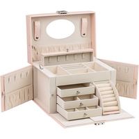 AdelDream Schmuckkasten Luxus-Schmuckkästchen, Schmuckkoffer, abschließbar, 4 Ebenen mit 3 Schubladen rosa
