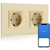 BSEED WLAN Smart Steckdose 16A mit Strommessung,2 Fach Intelligente Steckdose mit Verbrauchsmessung und Energiekosten-Messer,arbeitet mit Amazon Alexa,Google Home,Timerfunktion Gold