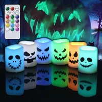 Flammenlose Halloween-Teelichter mit Fernbedienung, Timer, Farbwechsel, batteriebetrieben, LED-Teelichter, perfekt als Halloween-Dekorationsgeschenk