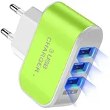 SUIOPPYUW EU Stecker Telefonladegerät 2000mA Tragbarer USB 3 Port Handy Ladeadapter mit Anzeige Steckdosen Ladeblock, Grün