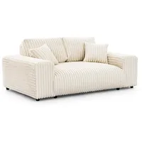s-style möbel Mollis & Sofa 2 Sitzer aus Hellbeige Plüschcord mit schöner Sitzkomfort
