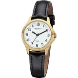 REGENT Damen-Armbanduhr analog Quarz Lederband W-0073 - Schwarz, Weiß