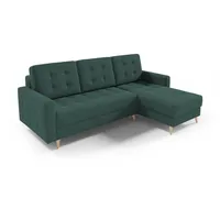 MOEBLO Ecksofa SKIEN I, Couch für Wohnzimmer, Schlafsofa Sofagarnitur Sofa Eckcouch L-Form Wohnlandschaft mit 3 Rückenkissen - (BxHxT): 235x99x139 cm, mit Schlaffunktion und Bettkasten grün
