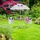 Relaxdays Camping Kindersitzgruppe, Panda Motiv, Kindersitzgarnitur mit Sonnenschirm, Klappstühlen & Tisch, Garten, weiß