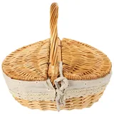 Toddmomy Flechtkorb Mit Deckel Und Griff Rattan Picknickkorb 13.8X9.8X6.7 Zoll Vielseitiger Aufbewahrungskorb Für Obst Brot Und Haushaltsgegenstände Ideal Für Picknick Und Garten