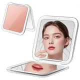 GmwyCzV Vergrösserungsspiegel, Handspiegel, 30 Fach Schminkspiegel Mit Vergrößerung, 8.5x8.5cm Kleiner Schminkspiegel, Zweiseitiger Zusammenklappbarer Reise Spiegel, für Make-up (Pink)