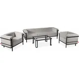 Konsimo GARTENLOUNGE SET 1x Tisch 2x Sessel 1x Sofa 3-Sitzer 4-tlg. "TRIGLO" Dunkelgrau/Hellgrau, Stahl/Polyester/Schaumstoff/gehärtetes Glas, Mod... | Dunkelgrau