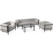 Konsimo GARTENLOUNGE SET 1x Tisch 2x Sessel 1x Sofa 3-Sitzer 4-tlg. "TRIGLO" Dunkelgrau/Hellgrau, Stahl/Polyester/Schaumstoff/gehärtetes Glas, Mod... | Dunkelgrau