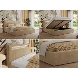 mks möbel Polsterbett GOLD 5 CLASSIC 140/200 - Beige Plüsch - Multipocket-Matratze