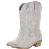 blingqueen Cowboy Stiefel Glitzer Boots Western Absatz Silber 44 EU - 44 EU