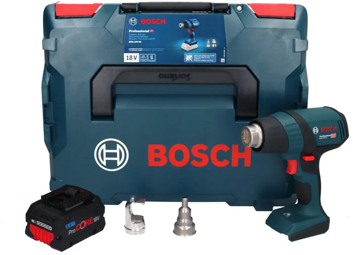 Bosch GHG 18V-50 Professional Akku Heissluftgebläse 18 V 300° C / 500° C + 1x ProCORE Akku 5,5 Ah + L-Boxx - ohne Ladegerät