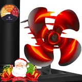 Xmasneed Ofenventilator, 4 Flügel, Holzbrenner-Ventilator mit Thermometer, leiser Betrieb, Ventilator für Holzofen, leiser Holzofen, Kaminventilator mit Wärmezirkulation und wärmebetriebenem