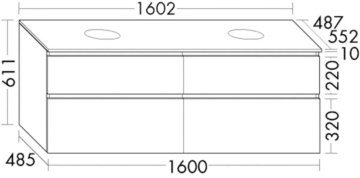 Burgbad Waschtischunterschrank Lin20 Acryl/Lack Matt 611x1602x552 Nussbaum Dekor Smartline, SGRC160F SGRC160F6083
