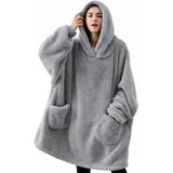 Famille - Gabrielle Erwachsene Plaid Kapuzen-sweatshirt Fleece Plaid Mit Ärmel Damen Herren Kapuzendecke Mit Ärmel Tragbare Taschen, Karierter Pullover Sofa Tv-decke Winter, Grau