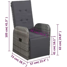 vidaXL 3-tlg. Bistro-Set mit Auflagen Poly Rattan Grau