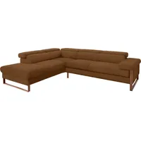 Ecksofa W.SCHILLIG "finn, Designsofa mit tollem Sitzkomfort, bequem, L-Form", braun (chocolate s37), B:281cm H:71cm T:230cm, Flachgewebe S22 (100% Polyester), Stoff S37 (100% Polyester), Longlife Xtra-Leder Z59: Glattleder mit modischer Prägung. Hautstärke 0, 9 - 1, 1 mm, Sofas, German Design Award 2016, Fußgestell Nussbaum natur, Breite 281 cm